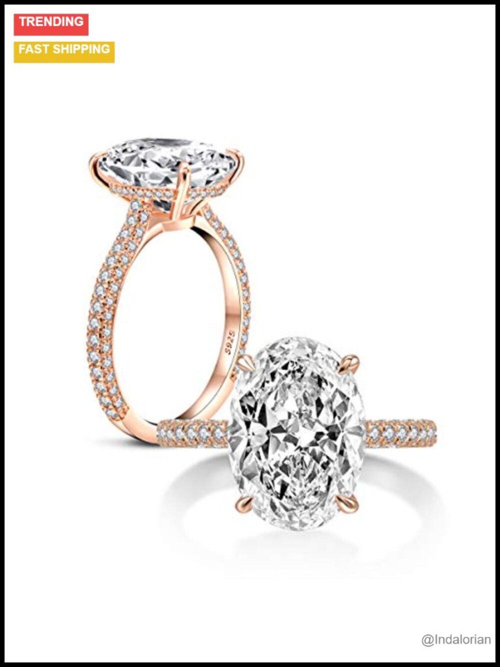 Sterling Silver Oval Cut Cubic Zirconia Engagement Ring